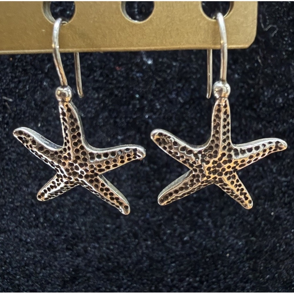 925 Sterling Silver Starfish Drop Earrings Vintage Style Nautical Beach Jewelry